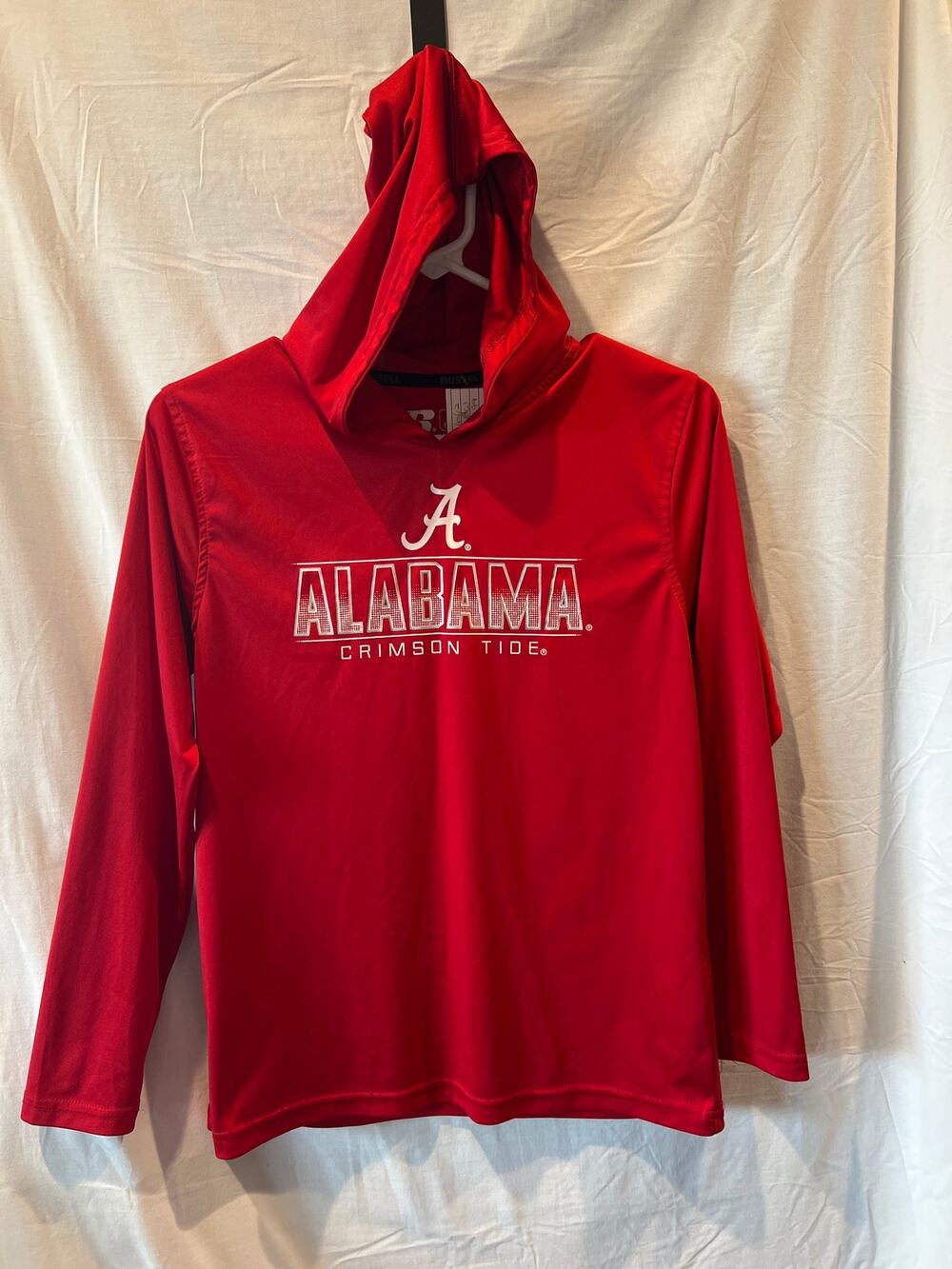Large 10/12 long sleeve hooded tee. Alabama Crimson Tide. Dri-fit like material